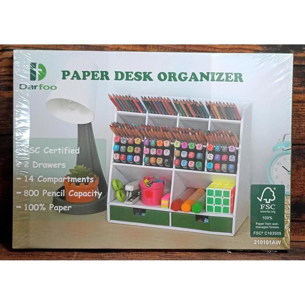 Darfoo Paper Desk Organizer with 14 Compartments and 2 Drawers